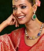 Gold Plated Kundan Multicolor Stone Necklace Set