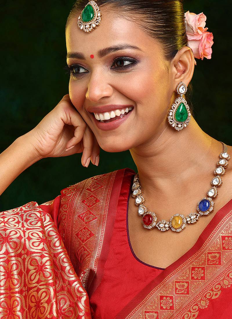 Gold Plated Kundan Multicolor Stone Necklace Set