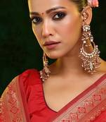 Gold Plated Kundan Red Stone Chandbali Earrings