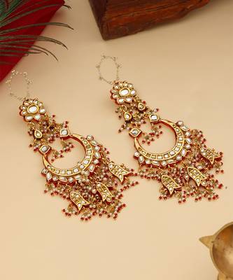 Gold Plated Kundan Red Stone Chandbali Earrings 2