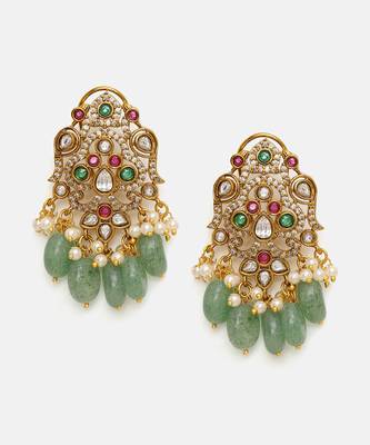 Gold Plated Kundan Green Stones Necklace Set 5