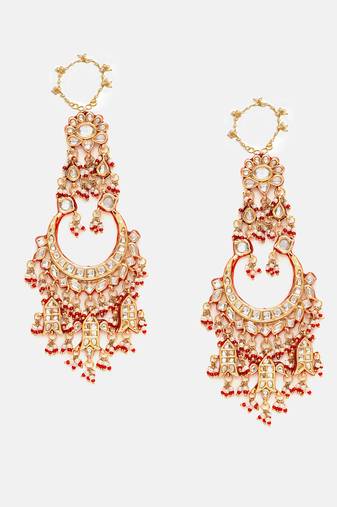 Gold Plated Kundan Red Stone Chandbali Earrings
