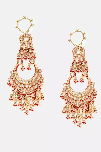 Gold Plated Kundan Red Stone Chandbali Earrings