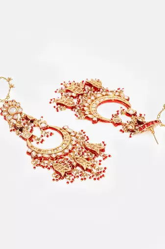 Gold Plated Kundan Red Stone Chandbali Earrings