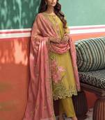 Yellow organza fancy zari party wear suit