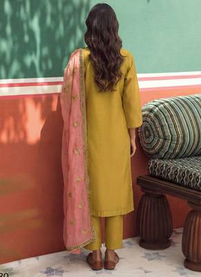 Yellow organza fancy zari party wear suit 3