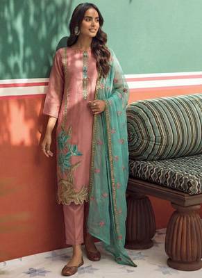 Peach organza fancy zari party wear suit 2
