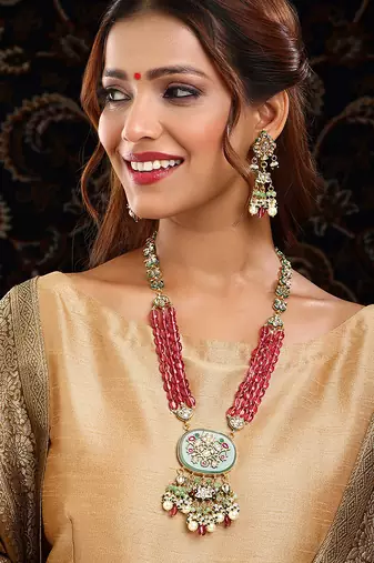 Gold Plated Kundan Multicolor Stones Necklace Set