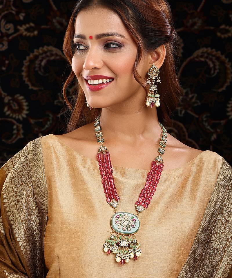Gold Plated Kundan Multicolor Stones Necklace Set