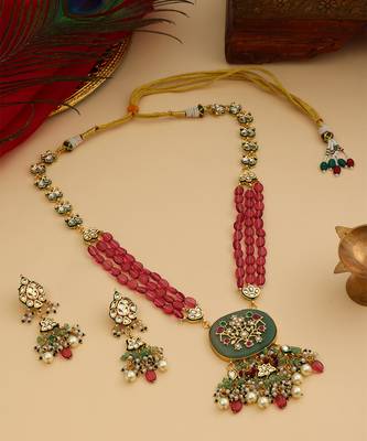 Gold Plated Kundan Multicolor Stones Necklace Set 2