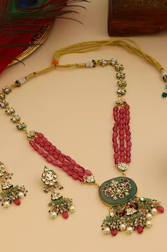 Gold Plated Kundan Multicolor Stones Necklace Set