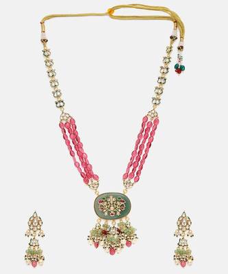 Gold Plated Kundan Multicolor Stones Necklace Set 3