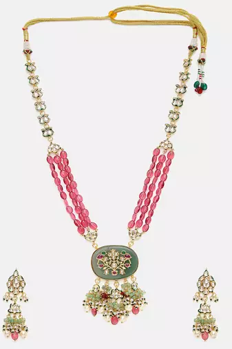 Gold Plated Kundan Multicolor Stones Necklace Set