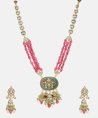 Gold Plated Kundan Multicolor Stones Necklace Set 4