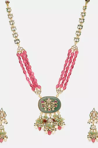Gold Plated Kundan Multicolor Stones Necklace Set