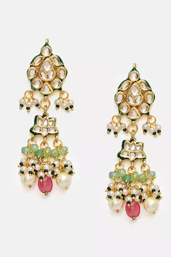 Gold Plated Kundan Multicolor Stones Necklace Set