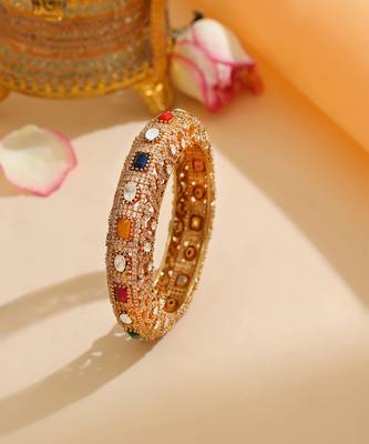 Gold Plated Kundan Multicolor Stone Bangle 2