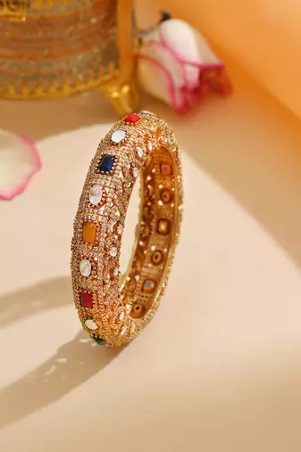 Gold Plated Kundan Multicolor Stone Bangle