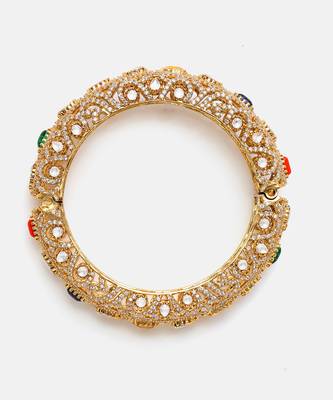Gold Plated Kundan Multicolor Stone Bangle 3