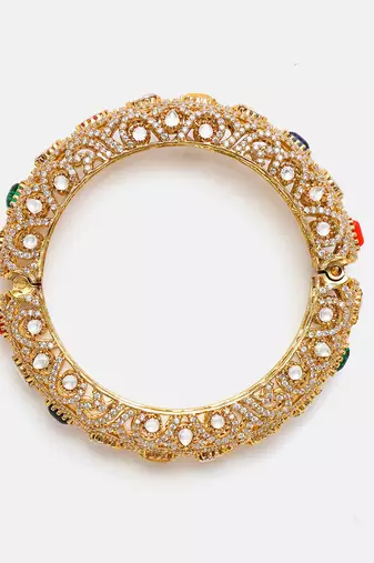 Gold Plated Kundan Multicolor Stone Bangle