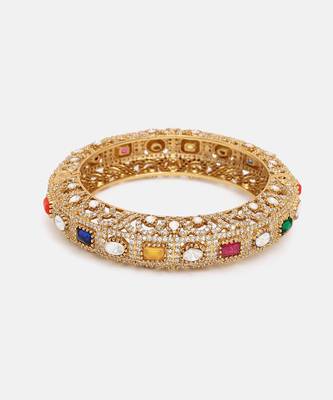 Gold Plated Kundan Multicolor Stone Bangle 4
