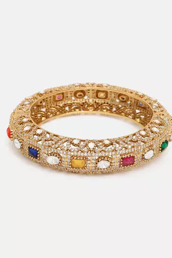 Gold Plated Kundan Multicolor Stone Bangle