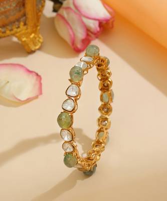 Gold Plated Kundan Green Stones Bangle 2
