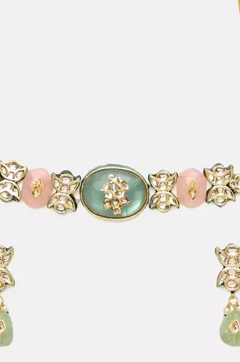 Gold Plated Kundan Turquoise Stone Choker Necklace Set
