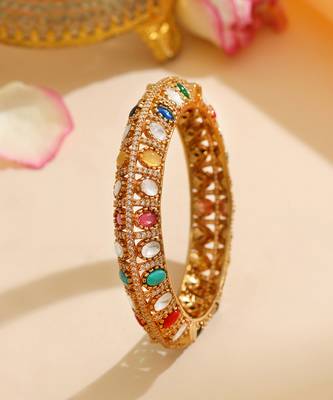 Gold Plated Kundan Multicolor Stones Bangle 2