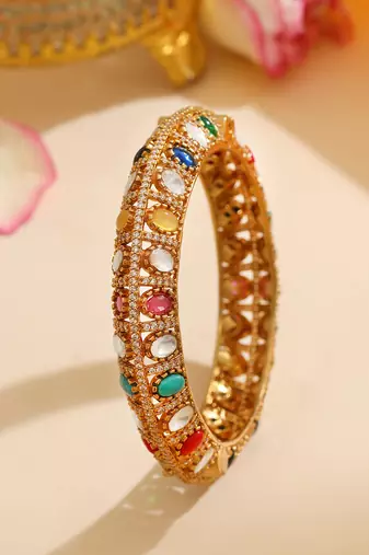 Gold Plated Kundan Multicolor Stones Bangle