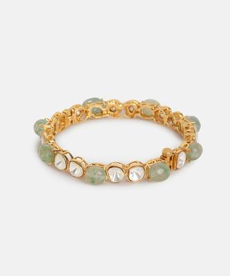 Gold Plated Kundan Green Stones Bangle 3