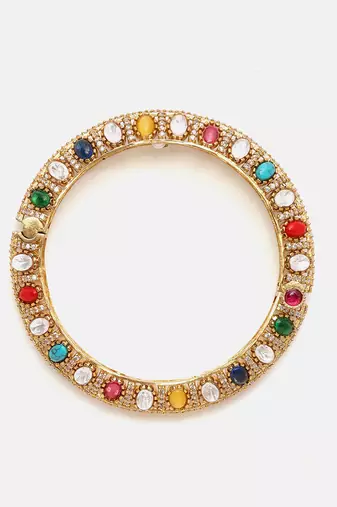 Gold Plated Kundan Multicolor Stones Bangle