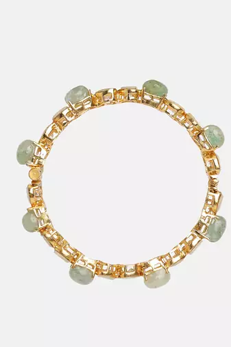 Gold Plated Kundan Green Stones Bangle