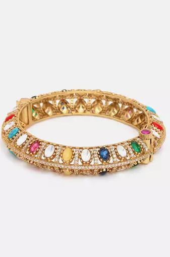 Gold Plated Kundan Multicolor Stones Bangle