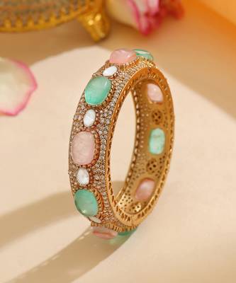 Gold Plated Kundan Multicolor Stones Bangle 2