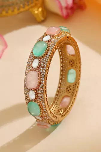 Gold Plated Kundan Multicolor Stones Bangle