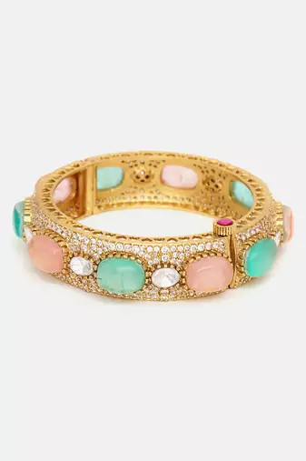 Gold Plated Kundan Multicolor Stones Bangle
