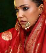 Gold Plated Kundan Green Stone Nose Ring With Chain