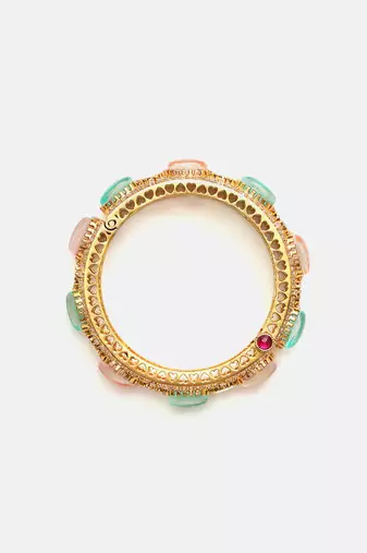 Gold Plated Kundan Multicolor Stones Bangle