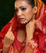 Gold Plated Kundan Green Stone Nose Ring with Chain