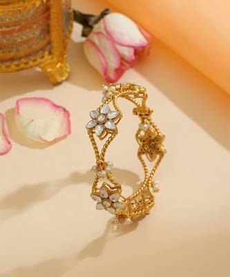 Gold Plated Kundan White Stone Bangle 2