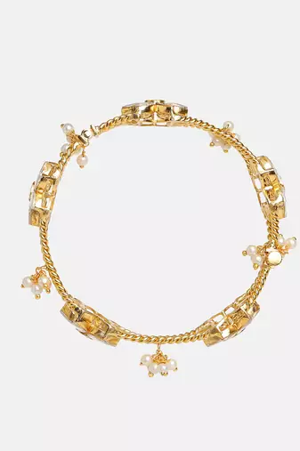 Gold Plated Kundan White Stone Bangle