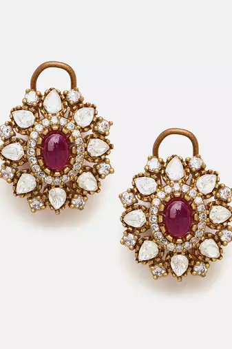 Gold Plated Kundan Red Stone Choker Necklace Set