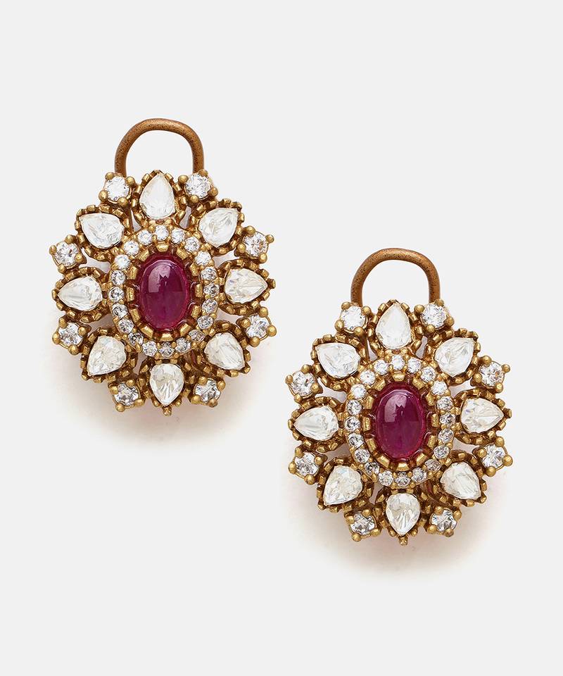 Gold Plated Kundan Red Stone Choker Necklace Set