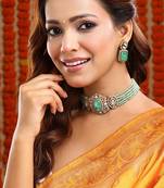 Gold Plated Kundan Turquoise Stone Choker Necklace Set