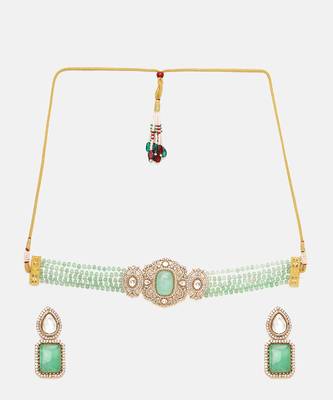 Gold Plated Kundan Turquoise Stone Choker Necklace Set 3