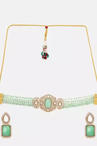 Gold Plated Kundan Turquoise Stone Choker Necklace Set