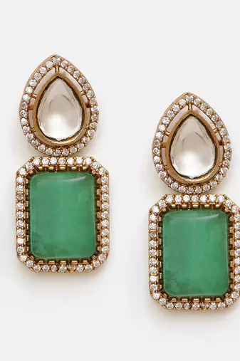Gold Plated Kundan Turquoise Stone Choker Necklace Set