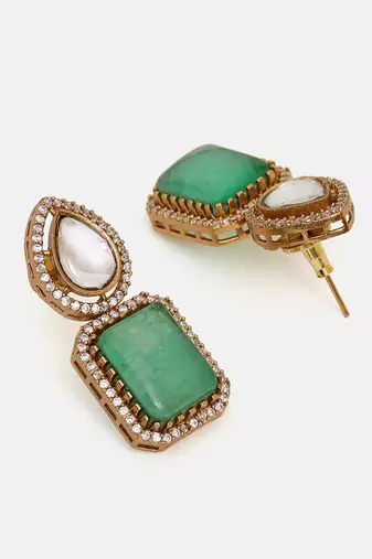 Gold Plated Kundan Turquoise Stone Choker Necklace Set
