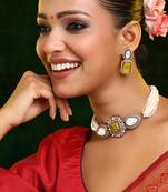 Gold Plated Kundan Yellow Stone Choker Necklace Set